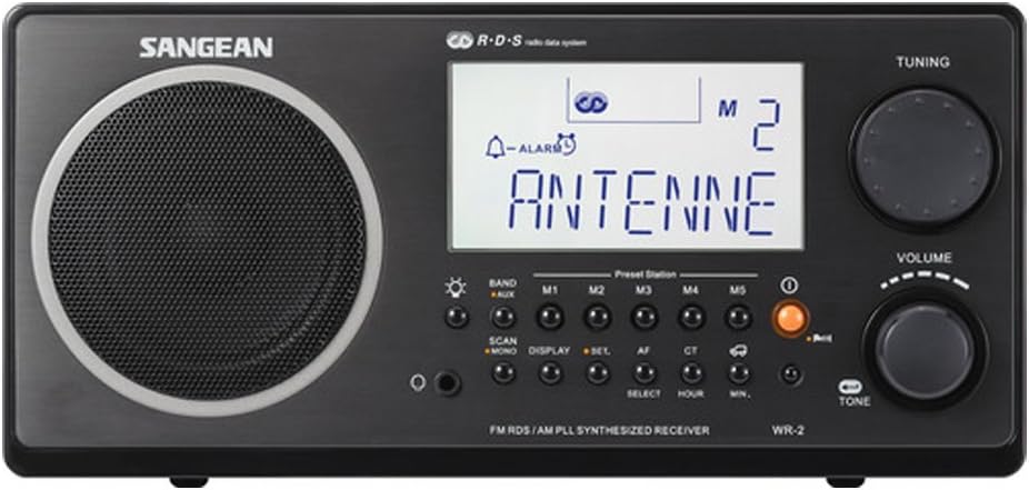 Sangean WR-2BK FM-RBDS AM Wooden Cabinet Digital Tuning Radio (Black) (Renewed)