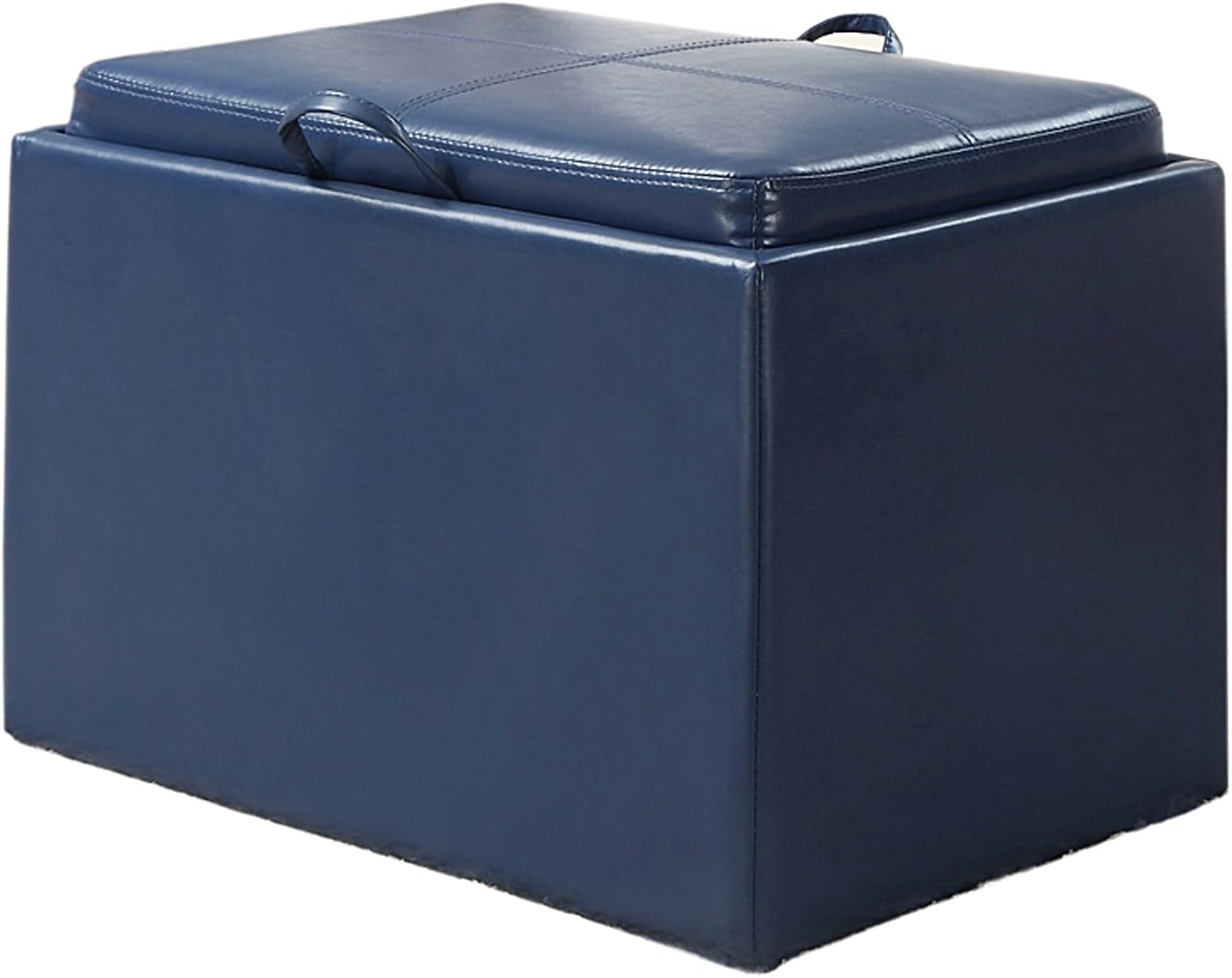 Convenience Concepts Designs4Comfort Accent Storage Ottoman 22.75" - Modern Foot Stool with Decorative Tray for Living Room, Dining Room, Office, Blue Faux Leather