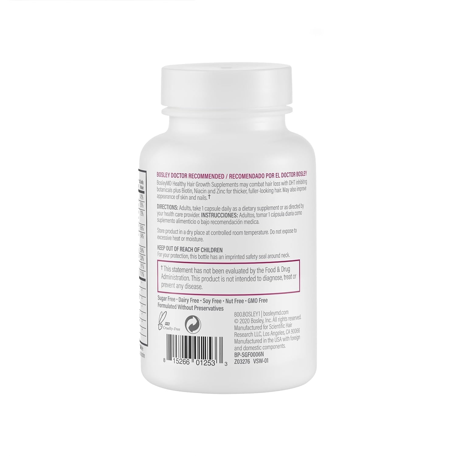 BosleyMD Women’s Healthy Hair Growth Supplements for Thicker, Fuller Hair– DHT-Blocking Botanicals with Biotin, Niacin, Zinc & L-Lysine – Rich in Vitamins & Minerals – 60 Capsules (2-Month Supply)