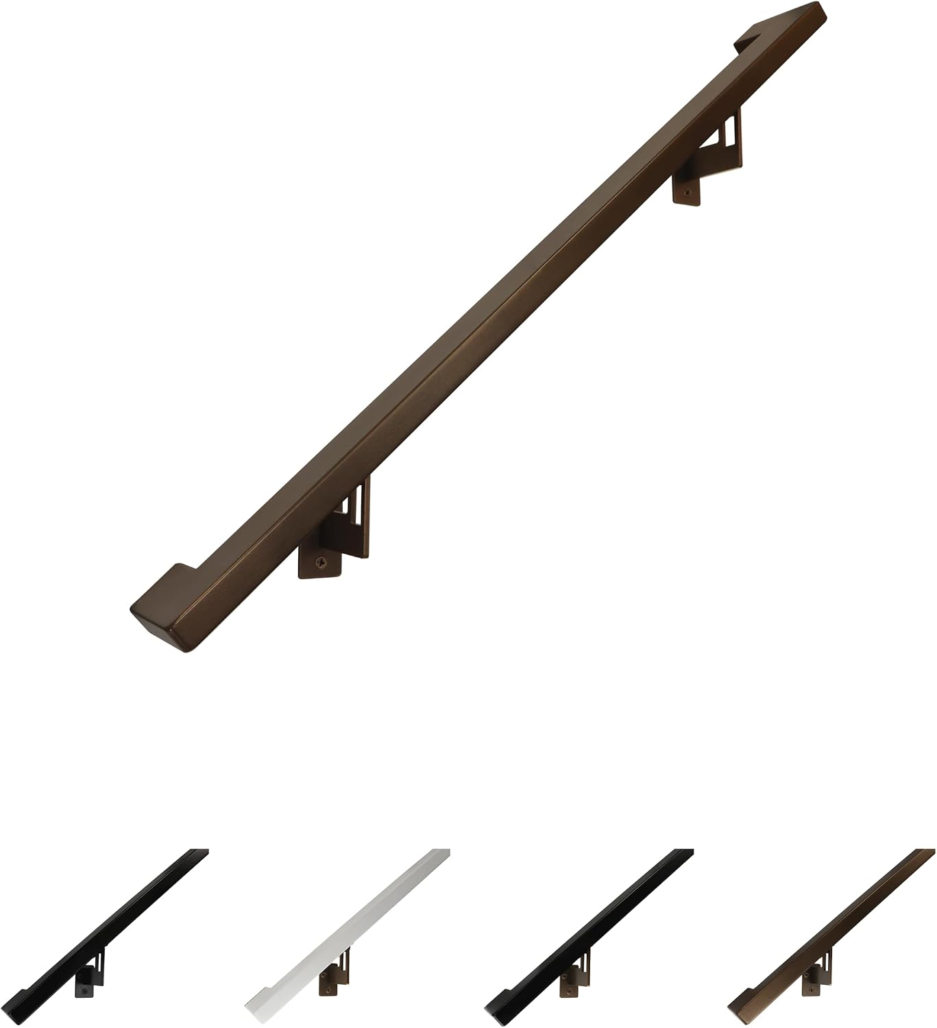 Modern Aluminum Handrail Grab Bar Kit, Adjustable Steel Brackets Included, Returns to Wall, Powder Coated Finish (Black, 4 Foot Handrail Set)