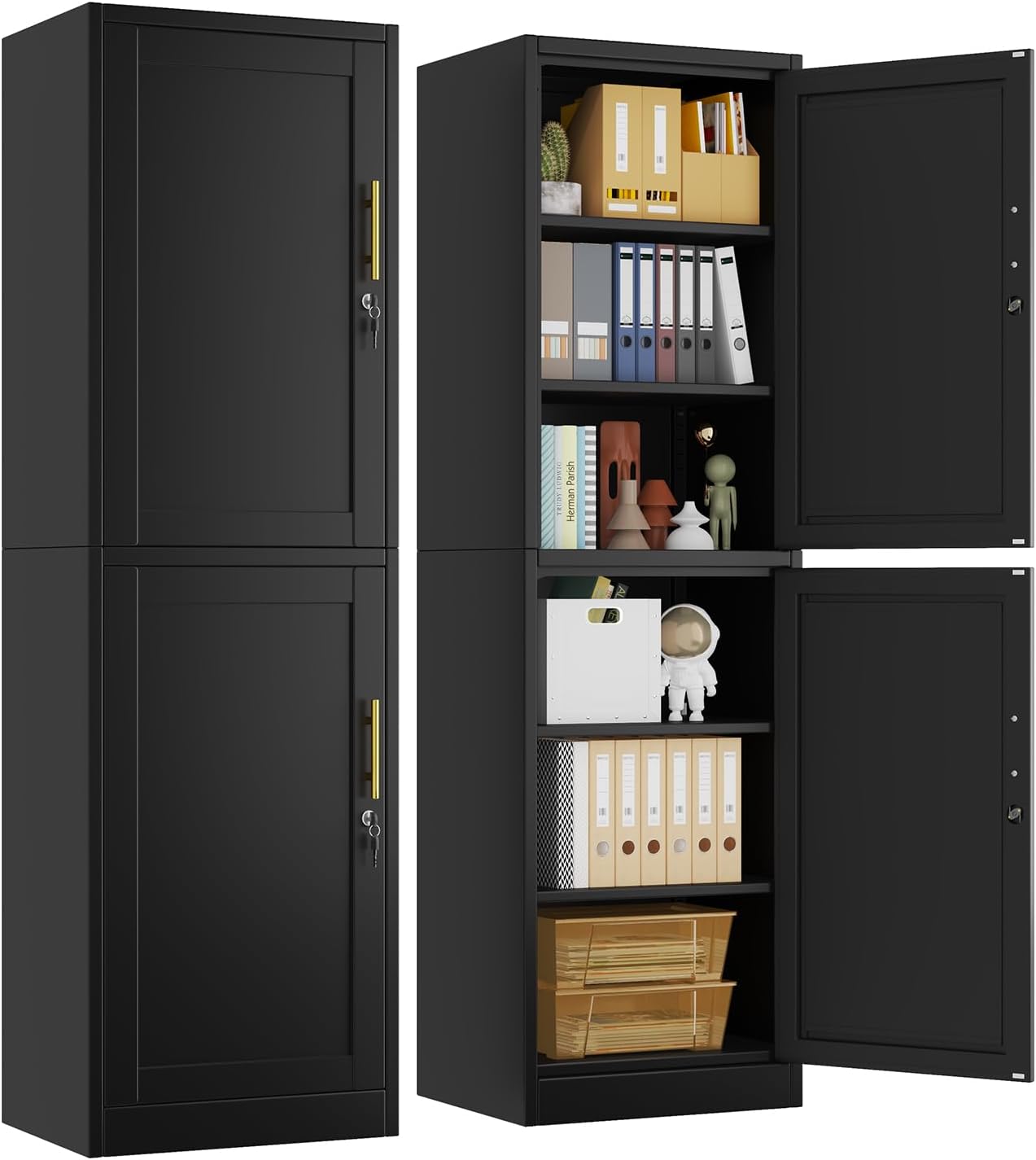 pozdeg 67" Tall Narrow White Metal Storage Cabinet | 2 Doors, 4 Adjustable Shelves, Freestanding Slim Pantry Organizer for Bathroom Kitchen Living Room