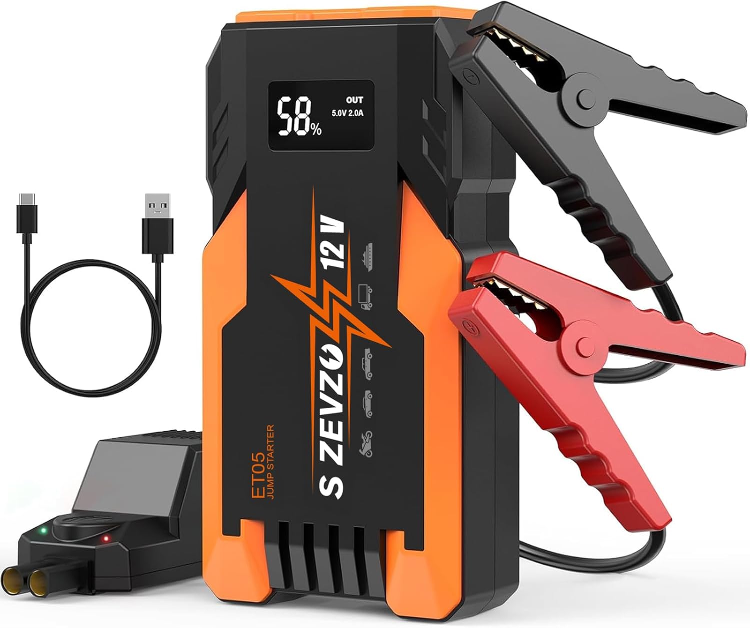 S ZEVZO ET05 Jump Starter 3000A Portable Car Jump Starter Battery Pack (7.2L Gas/ 5.5L Diesel), 51.8Wh 12V Jump Box with USB Ports