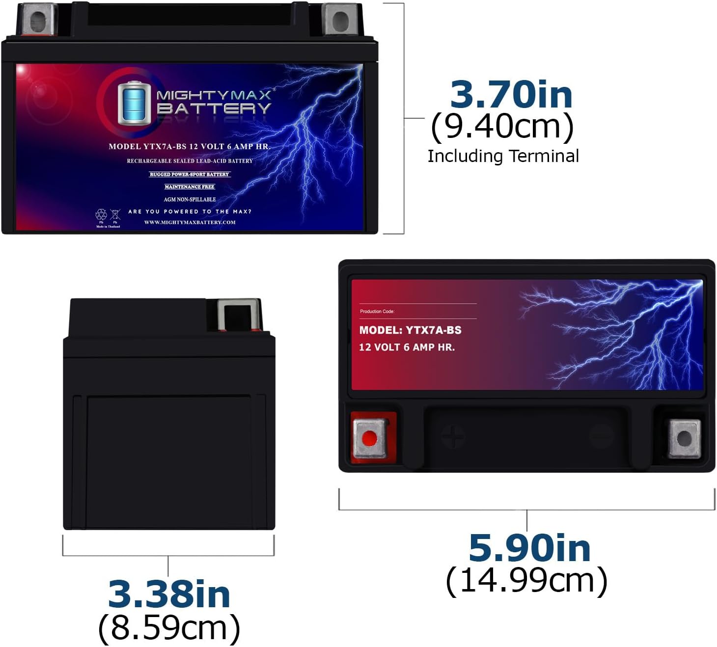Mighty Max Battery YTX7A-BS -12 Volt 6 AH, 105 CCA, Rechargeable Maintenance Free SLA AGM Motorcycle Battery