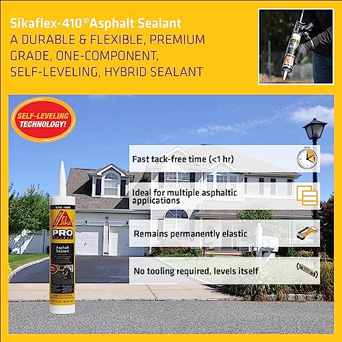SIKA Sikaflex-410 Asphalt Sealant, Black, Self-Leveling Hybrid Sealant for Filling Cracks in Asphalt Driveways, Roadways