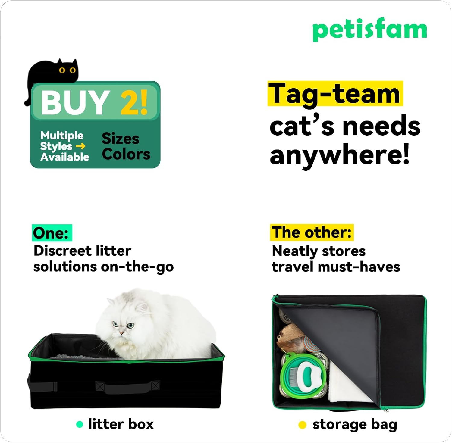 Portable Travel Litter Box for Cats with Lid to Contain Litter and Odor. Easy to Carry, Clean and Store. Easy for Car Travel, Hotle Stays