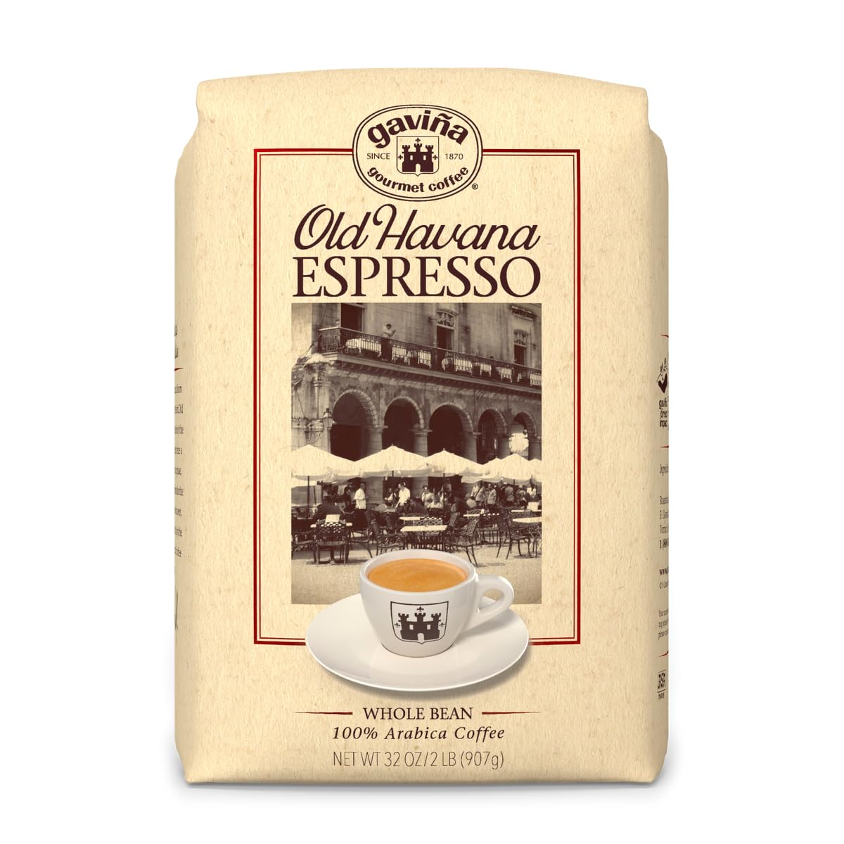 Gavina Old Havana Espresso Whole Bean Coffee, Medium-Dark Roast, 32 OZ Bag | Ideal for Espresso Machine, French Press & Drip Coffee Maker, 100% Arabica, Whole Bean for Fresh Grinding and Preferred Brew