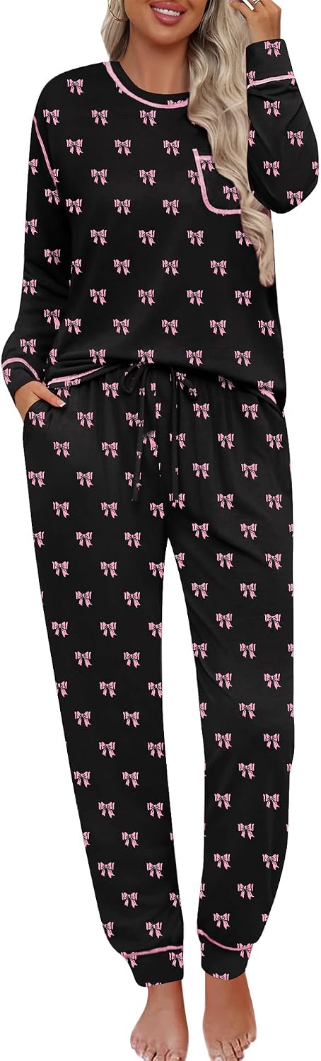 SWOMOG Women’s Pajamas Set Long Sleeve Sleepwear with Long Pants Soft Modal Loungewear Pj Set