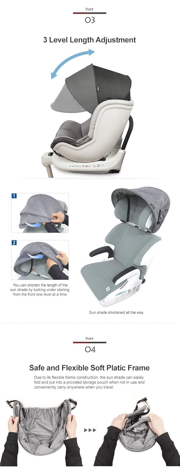 Manito Sun Shade Extender/Auxiliary Canopy for Car Seat (Black Grey)