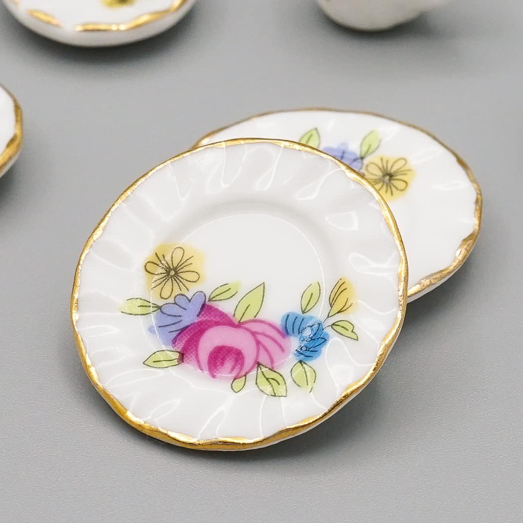 Odoria 1/12 Miniature Porcelain Tea Set 15Pcs Dollhouse Decoration Accessories, Grapes