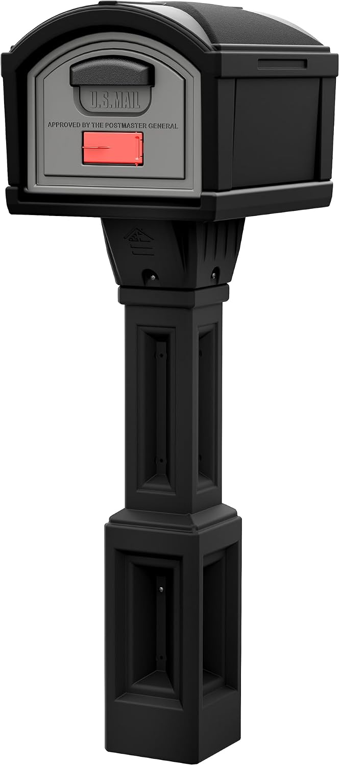 Simplay3 Rustic Home Plastic Residential Cabin Mailbox & Post Mount Combo Kit with 2 Access Doors - Sandstone, Made in USA