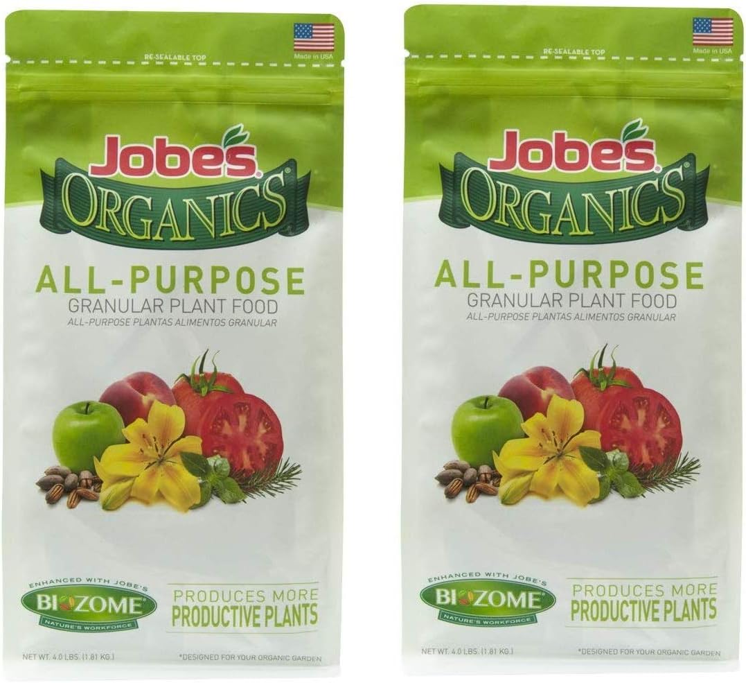 Jobe’s Organics 09526 Organic All Purpose Granular Fertilizer 4-4-4, 4 lb (Тwo Рack)