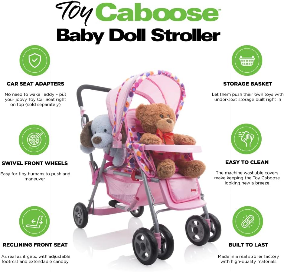 Joovy Toy Caboose Baby Doll Stroller Featuring Reclining Front Seat, Adjustable Footrest, Storage Basket, Extendable Canopy