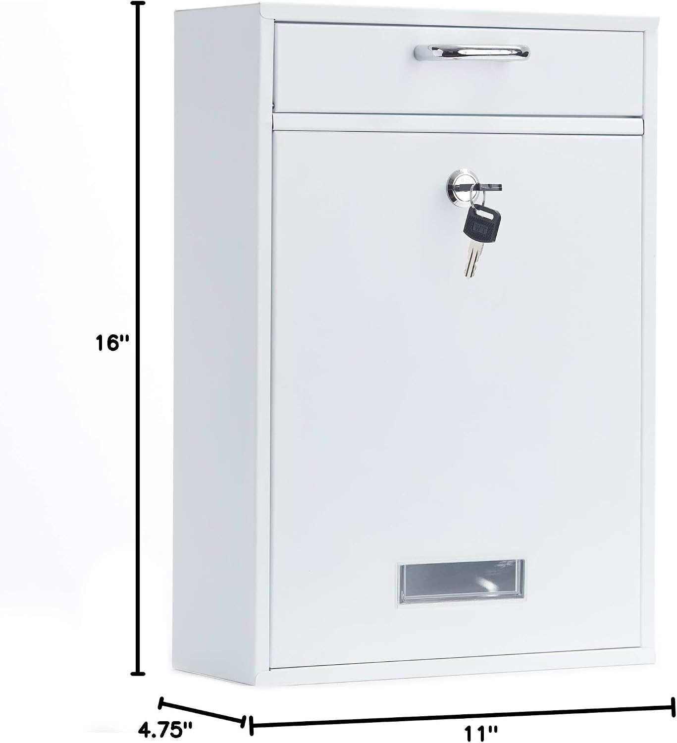 Wall Mounted Locking Vertical Dropbox Mailbox - Safe and Secure (Large) | Made with Galvanized Steel (Black)