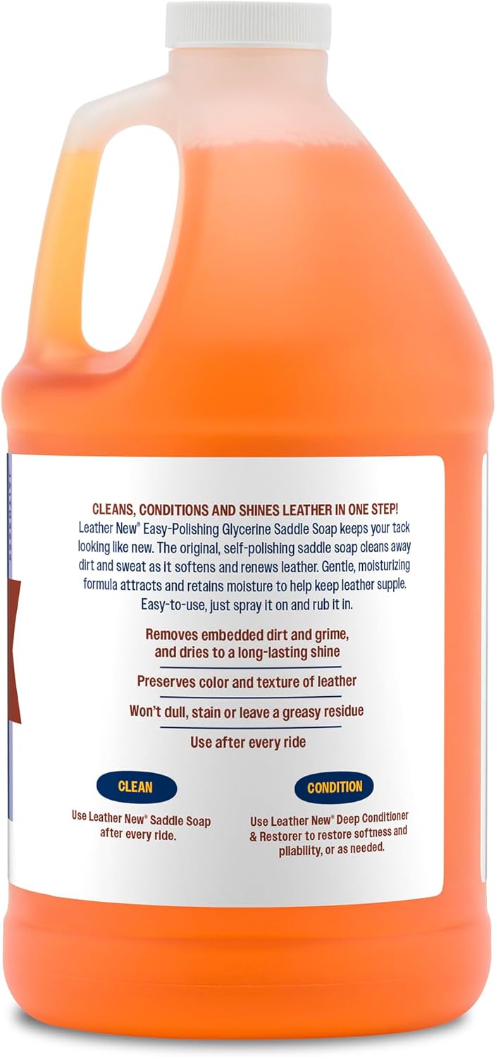 Farnam Leather New Easy-Polishing Glycerine Saddle & Leather Cleaner, 64 oz | Conditions Saddles and Leather Tack, Moisturizing