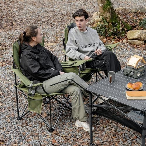 Naturehike Oversized Camping Chair with Cooler Bag, Heavy Duty Lawn Chair Support 450 LBS, Portable Padded Outdoor Folding Chair, 2 Pack
