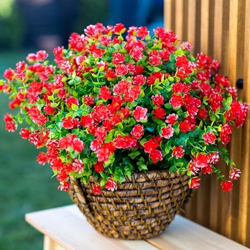 AXYLEX Artificial Flowers for Outdoors, 12 Bundles Fake Plants (Yellow) | UV resistant faux plastic flowers, no fade artificial greenery – garden, patio, porch & home