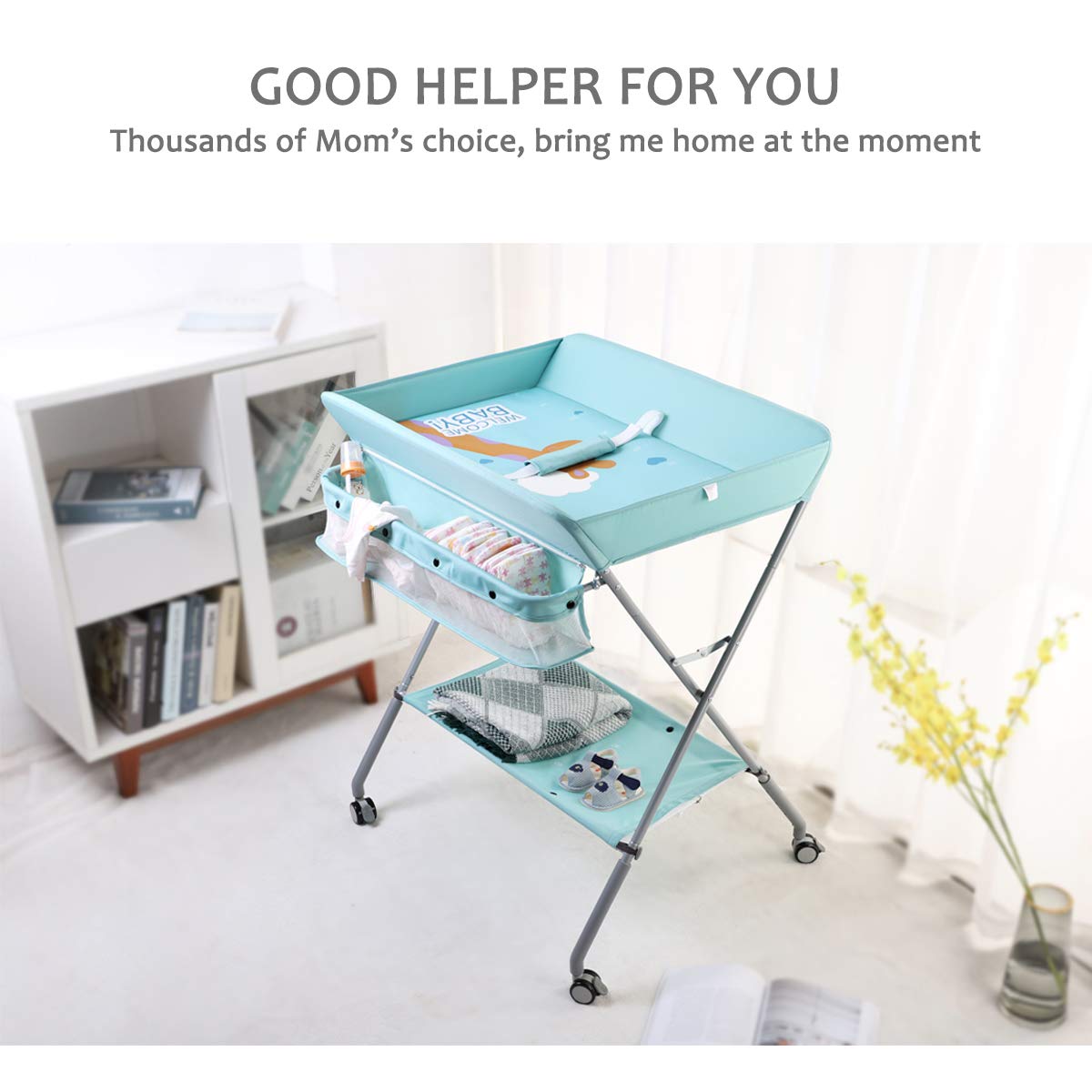 Baby Changing Table Portable Folding Diaper Changing Station with Wheels