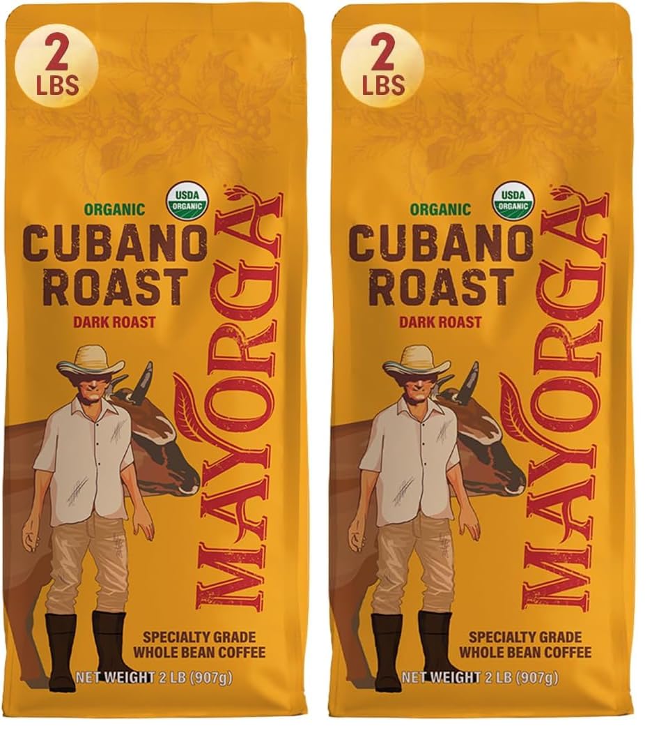 Mayorga Organic Coffee 12oz Cafe Cubano Roast - Dark Roast Whole Bean Coffee Specialty Grade, 100% Arabica, Slow Roasted, Bold and Smooth Flavor with Low Acidity - USDA Organic, Non-GMO, Kosher,