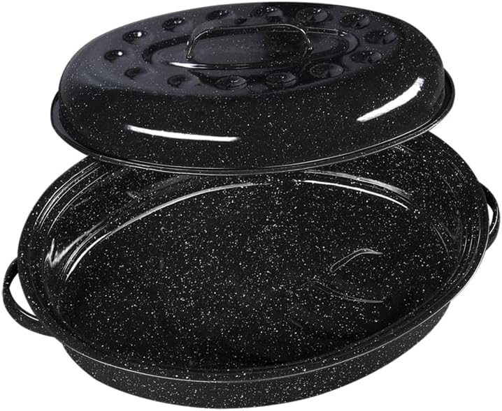 Granite Ware 13" Oval Roaster with Lid – Enameled Steel, Oven Safe to 932°F – Ideal for Roasting, Baking & Sourdough Bread – Self-Basting Cover, Dishwasher Safe, 7 lb Capacity | Oval Roaster Capacity, Roasts Up To 7 Lb Poultry Or Meat, Covered Cooking fo…