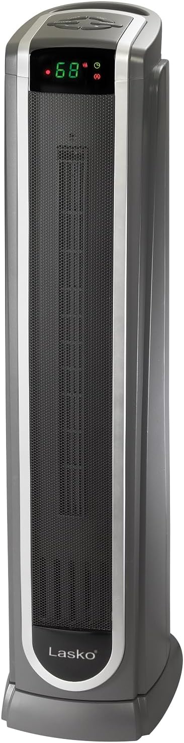 Lasko Oscillating Digital Ceramic Tower Space Heater - 29” - 5586 - Black | Built-In Handle, For Large Rooms, Cool Touch Housing, Overheat Protection Adjustable Thermostat, Timer, Remote, 1500W