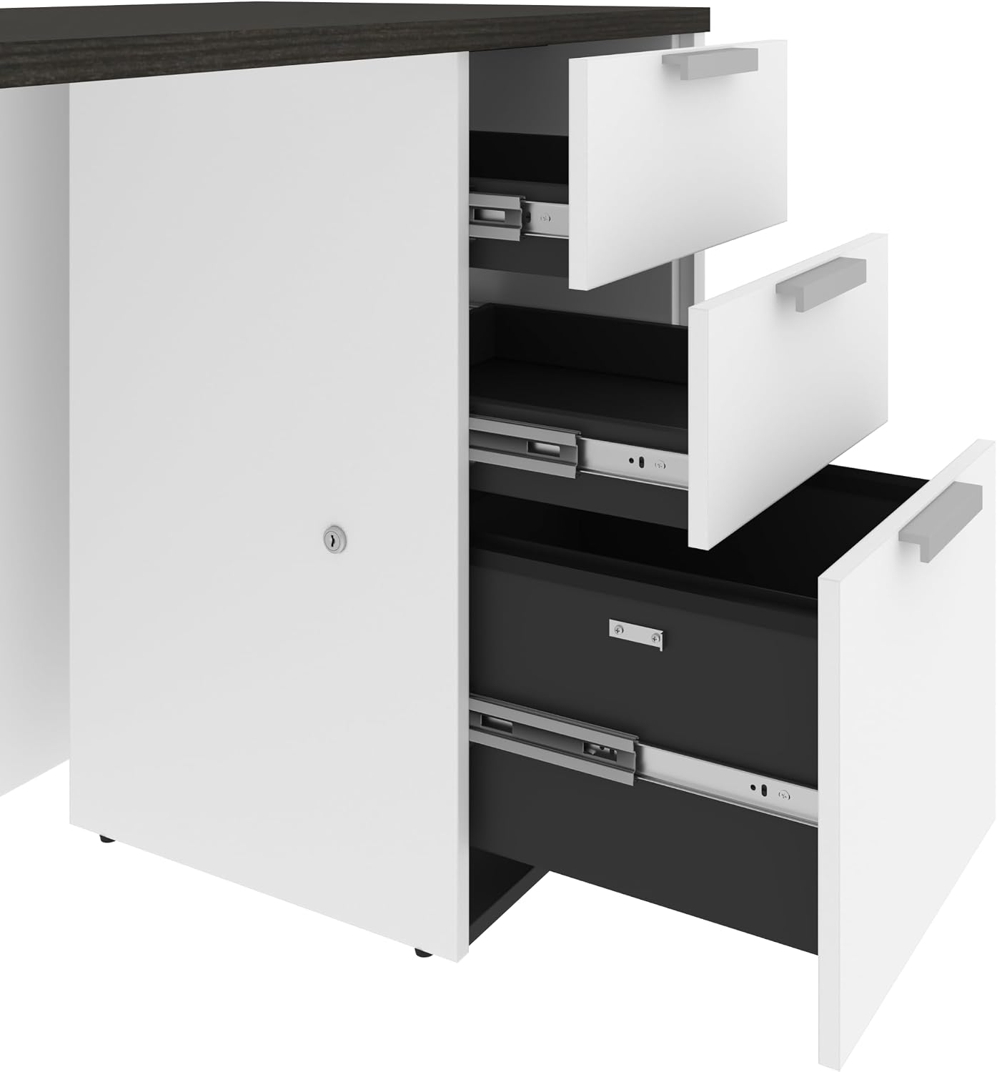 Bestar Pro-Concept Plus Add-On Pedestal with 3 Drawers, White | With 3 Drawers; 1 file drawer; for home office use; Engineered Wood construction