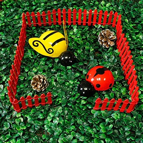 Prsildan 40 Inches Miniature Fairy Garden Fence, DIY Wood Picket Fence Mini Ornament