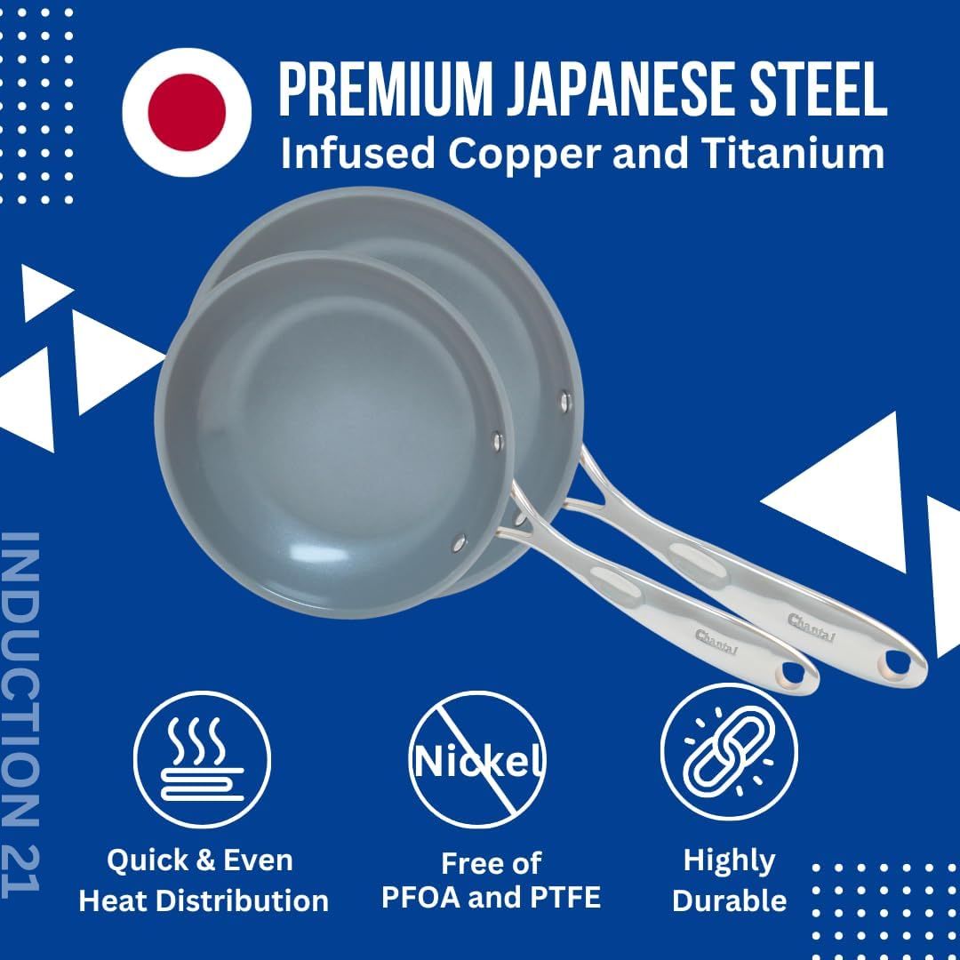 Chantal Induction 21 Steel 1 quart NonStick Saucepan with Tempered Glass Lid, Ceramic Non Stick, Brushed Stainless Steel