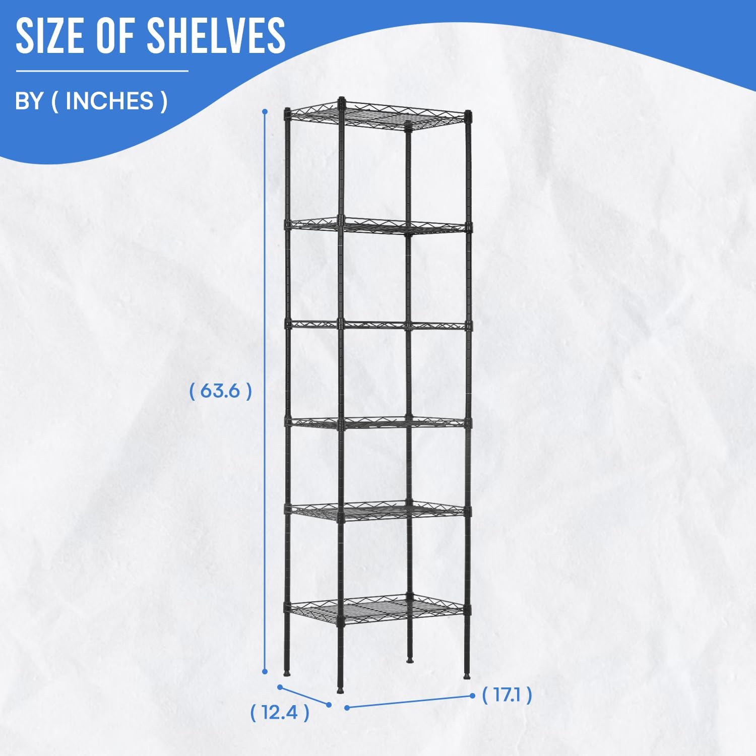 PayLessHere | 6-Tier Wire Shelf with Wheels | 45"x18"x82" | Black