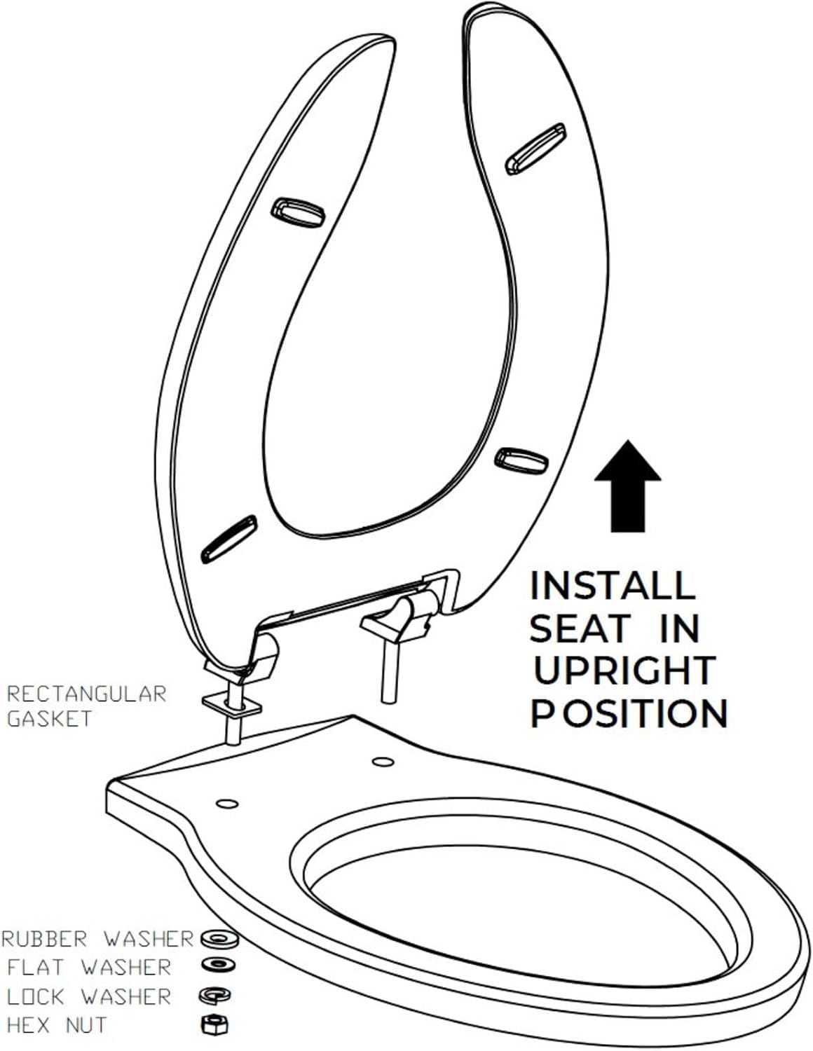 Centoco Toilet Seat Elongated, Commercial, Heavy Duty, SS Hardware, Black | Heavy Duty Hinge, Closed Front, Cover, Plastic, Stainless Steel Hardware, Made in the USA, ‎DS800STS-407