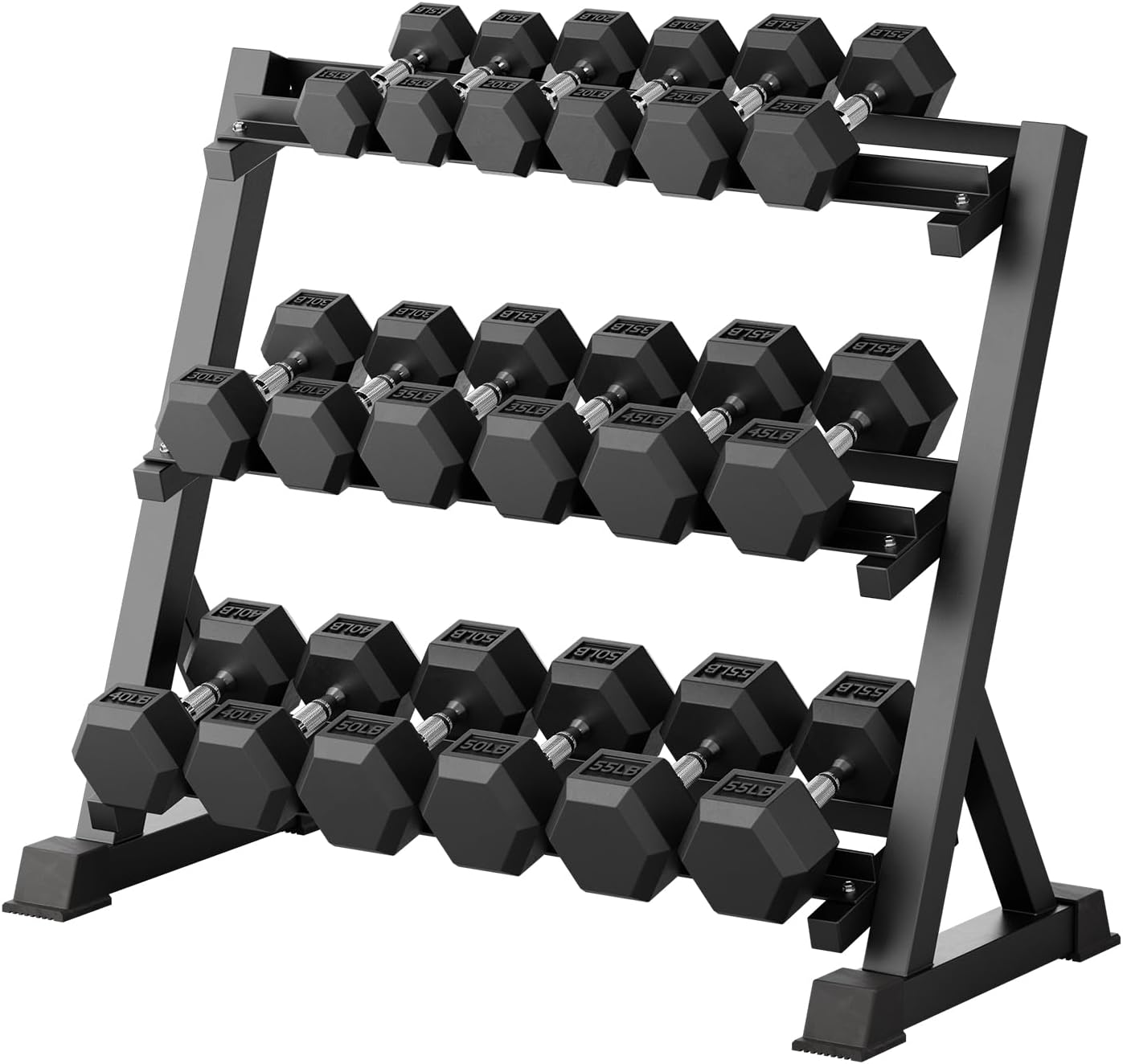 RitFit Rubber Coated Hex Dumbbell Weights Set for Home Gym | Cast Iron Core, Anti-Slip Knurled Chrome Handle, Hexagon Anti-Roll, Heavy-Duty Dumbbell Set for Strength Training