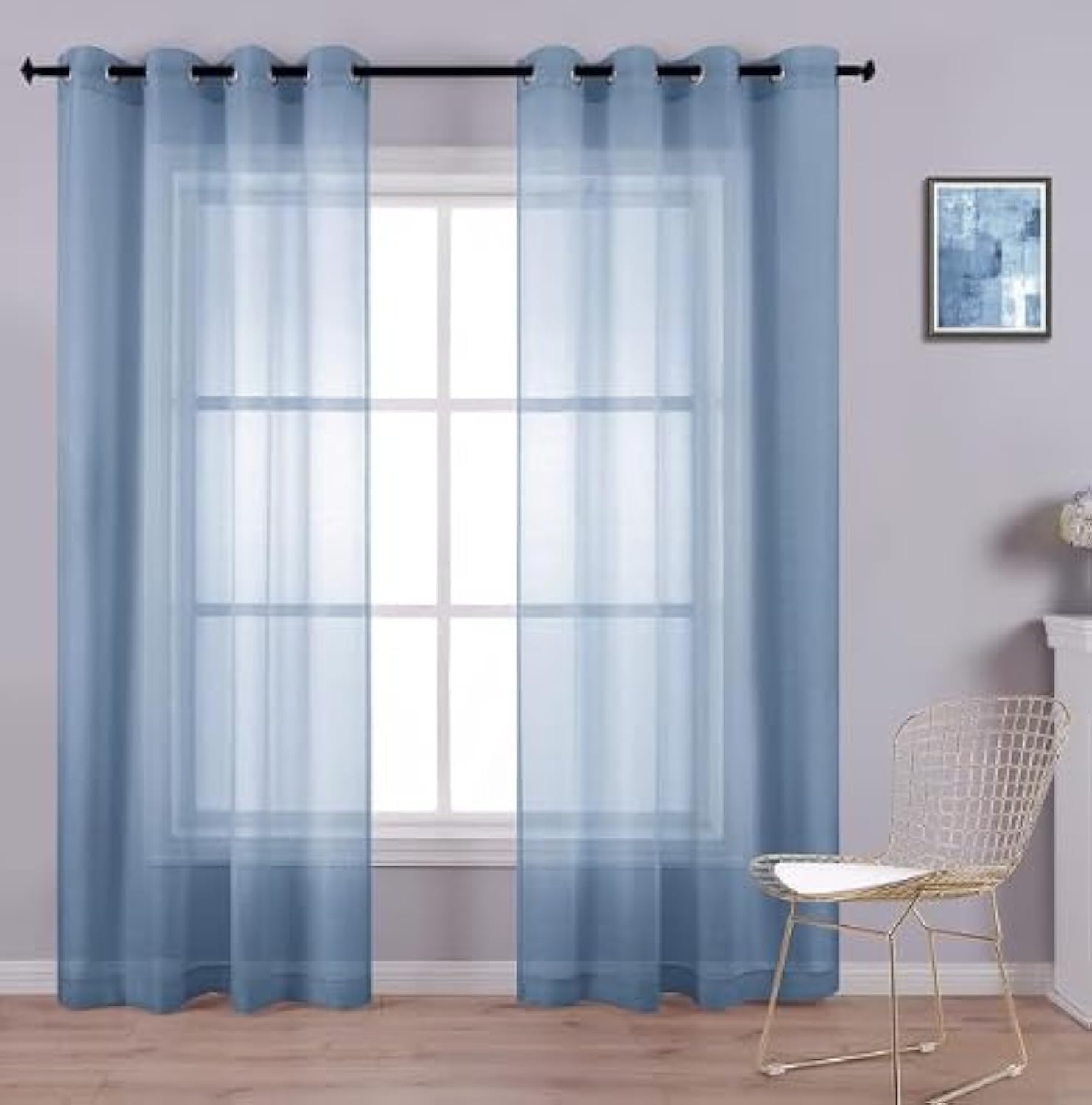 KOUFALL White Sheer Curtains 72 Inches Long for Bedroom Set of 2 Panels Grommet Faux Linen Window Voile Semi Baisc Decorative Sheer Curtains for