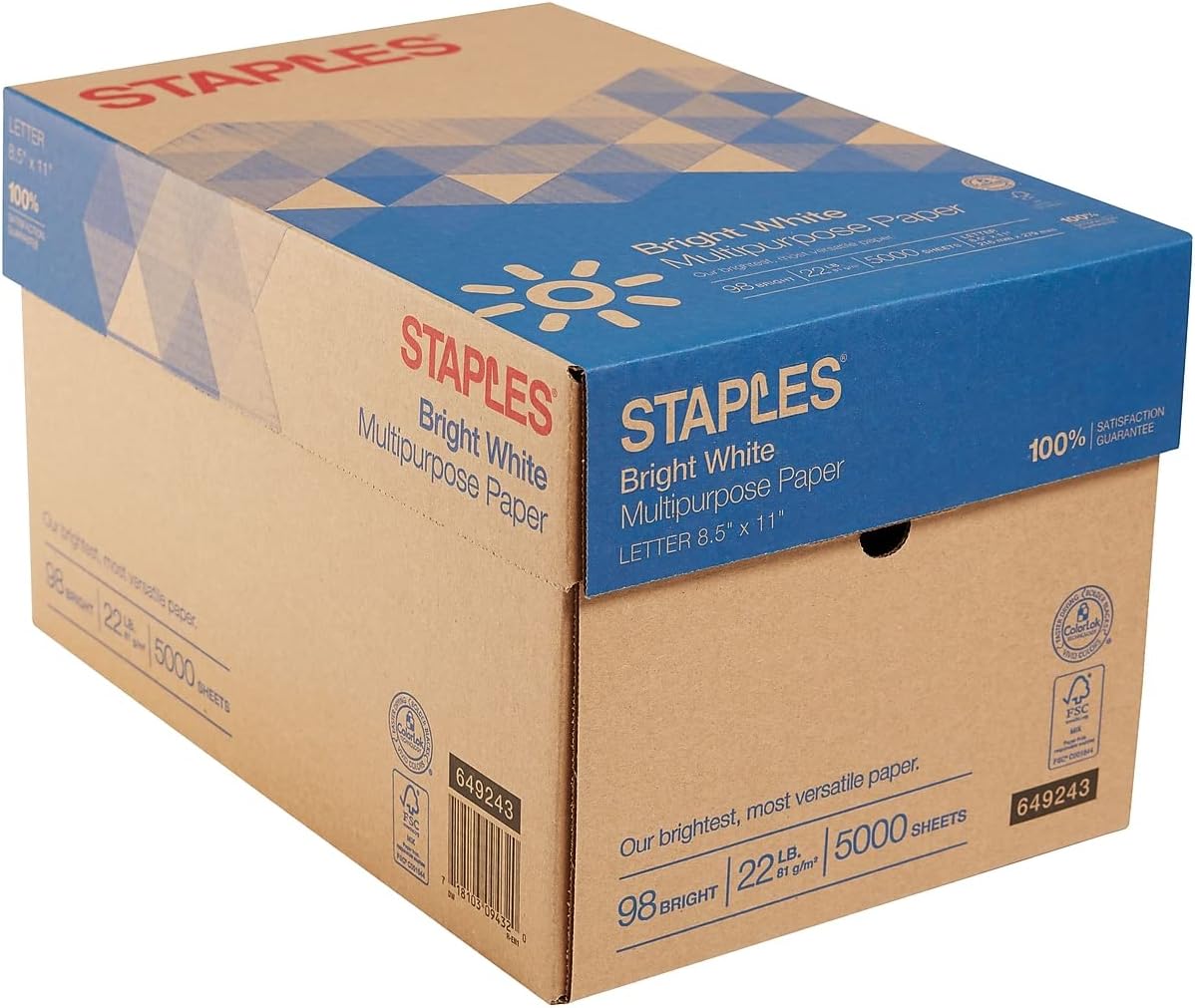 Staples Multipurpose Paper, 8 1/2" x 11", Bright White, Ream, For Office, School & Home