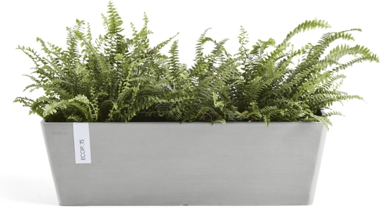 Ecopots Bruges Rectangular Flower Planter, Grey, 21.5" | Modern Style, Durable Recycled-Based Composite Construction, Weather and UV-Resistant, for Indoor/Outdoor Use