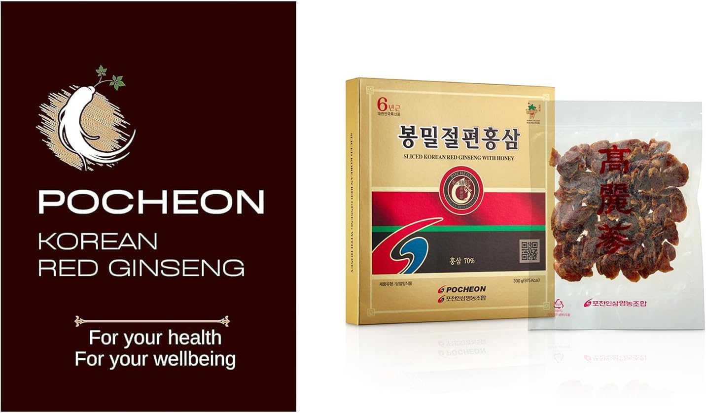 Pocheon 300g(10.6oz) 6Years Sliced Korean Panax Red Ginseng Roots with Honey, Saponin