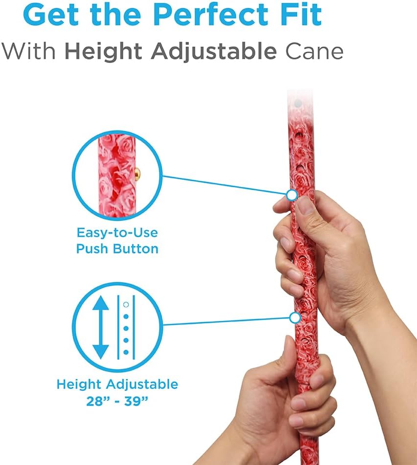 NOVA Designer Walking Cane with Offset Handle, Lightweight Adjustable Walking Stick with Carrying Strap, “Maui Flowers” Design