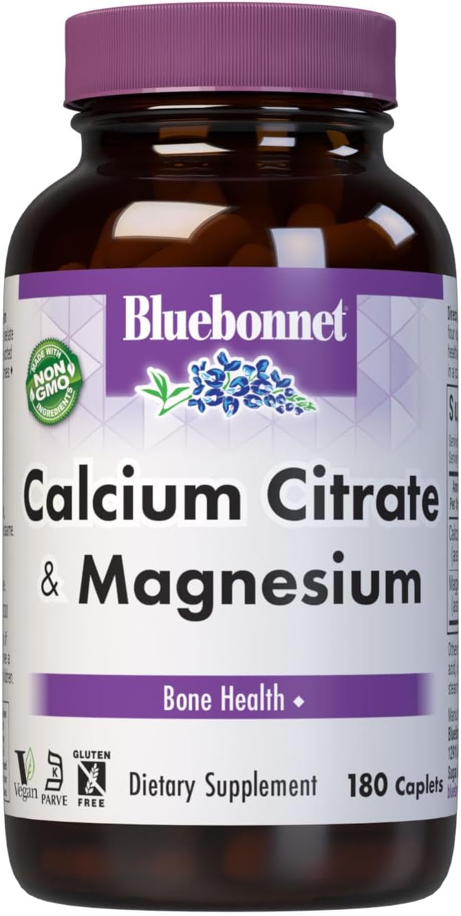 BlueBonnet Calcium Citrate Plus Magnesium Caplets, 90 Count | Bone Health; Non-GMO, Vegan, Kosher Certified, Gluten-Free, Soy-Free, Dairy-Free