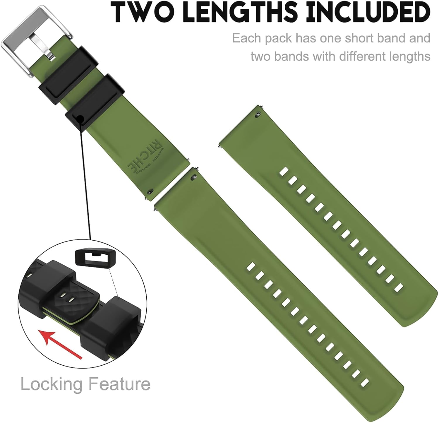 Ritche Christmas Gift Silicone Watch Bands 18mm 20mm 22mm 24mm Quick Release Rubber Watch Bands for Men, White Elephant Gifts