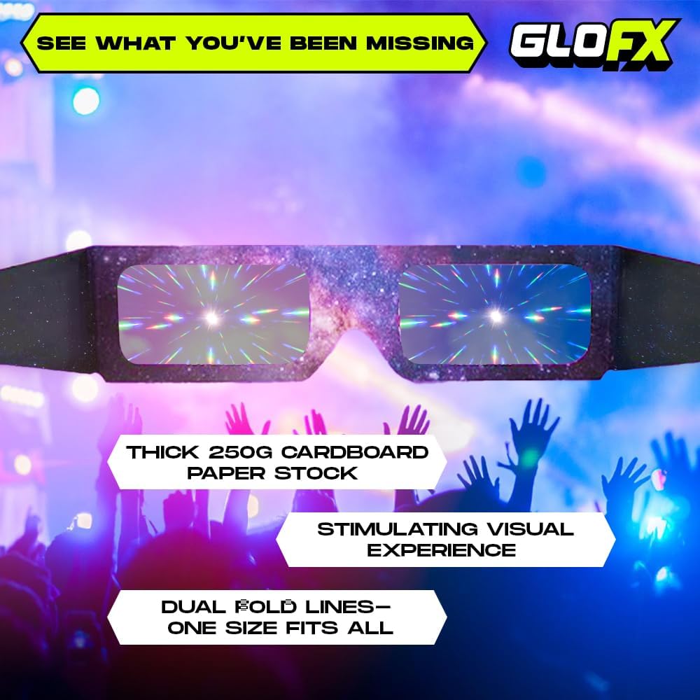 GloFX Paper Cardboard Diffraction Glasses - Great for Christmas Lights, Parties, Raves, Festivals, Light Shows, & Fireworks