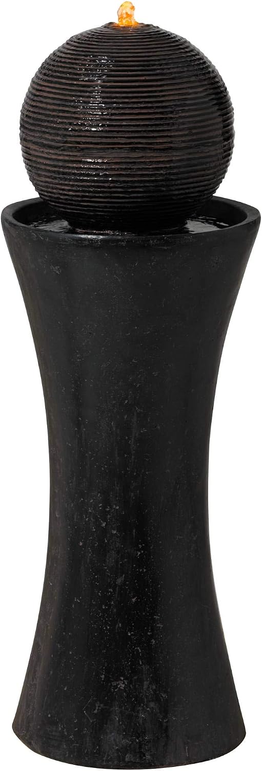 John Timberland Dark Sphere 35 1/2" High LED Pillar Indoor Bubbler Fountain | Large Zen Modern Outdoor Decor Faux Stone Floor with Light Ball Water
