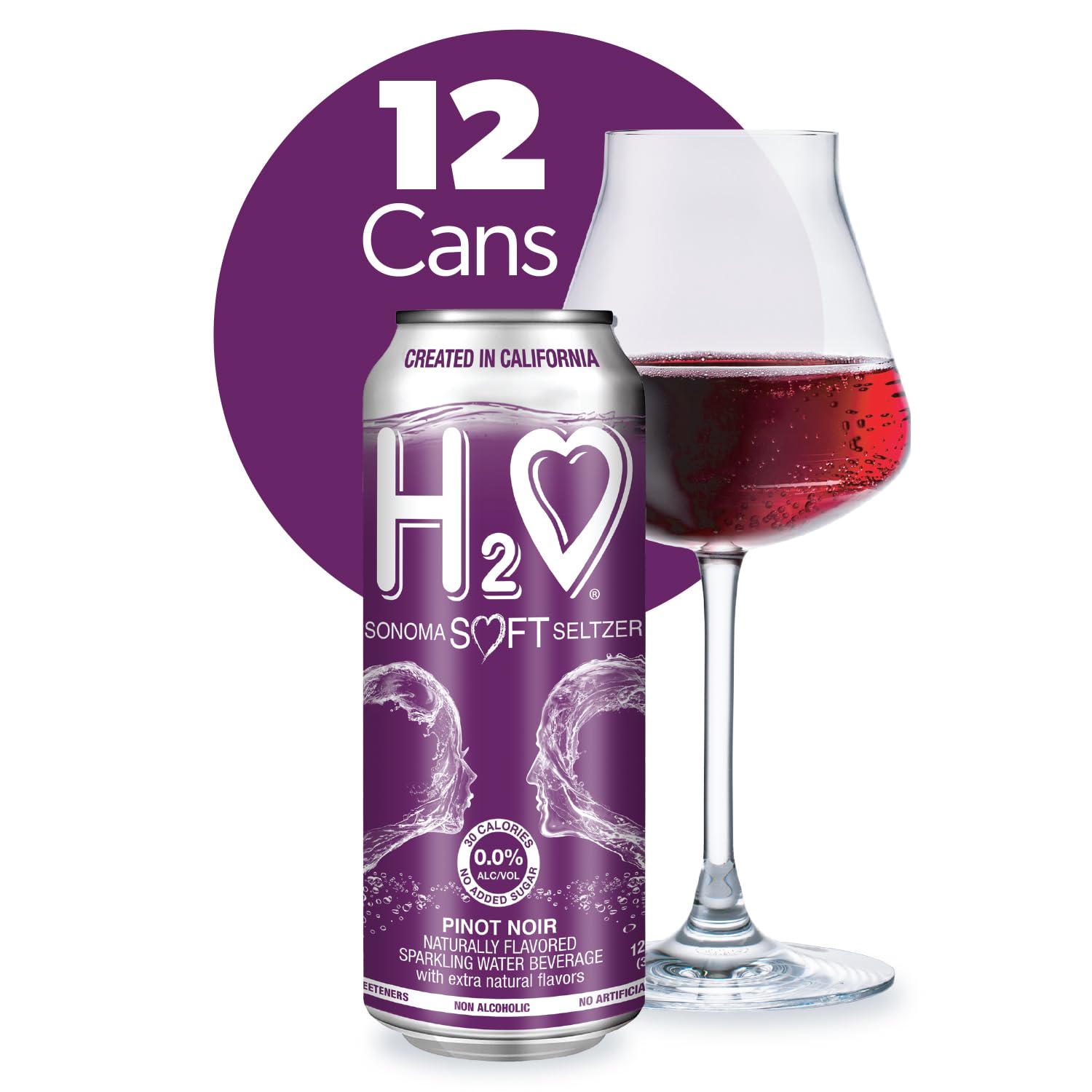 H2o - The Best Non Alcoholic Red Wine - Infused California Sparkling Refreshment, 0.0% Alcohol, (Pinot Noir, Pack of 4-12 Fl oz)