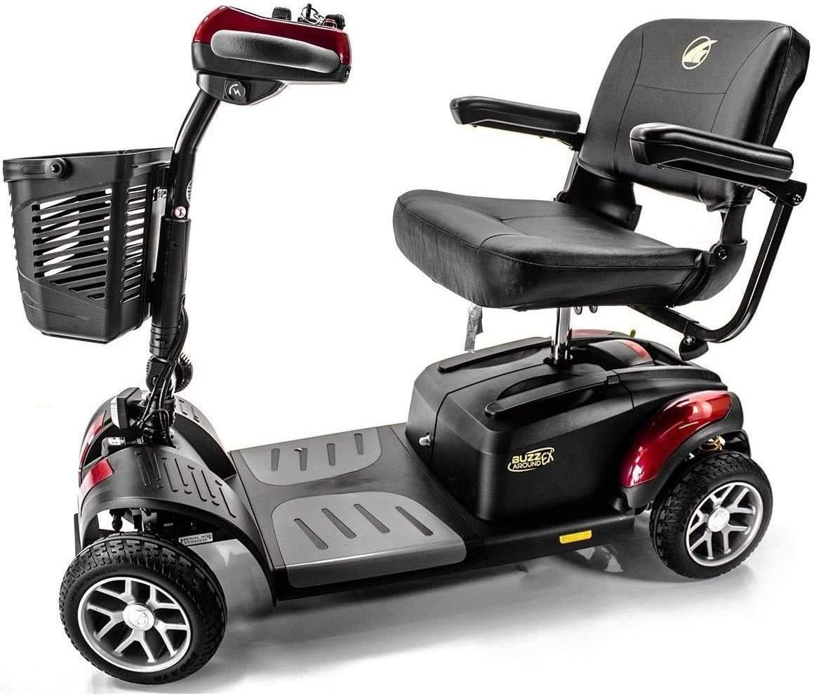 BUZZAROUND EX Extreme 4-Wheel Heavy Duty Long Range Travel Scooter, Red, 18-Inch Seat