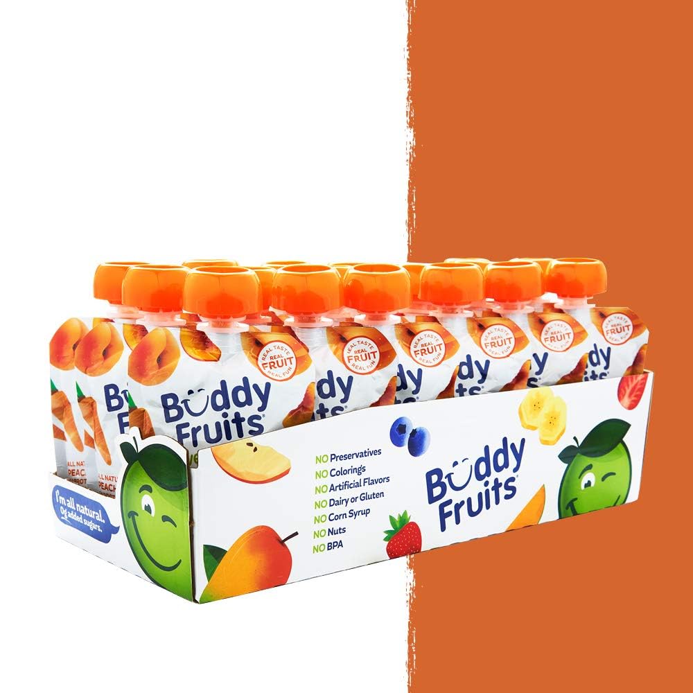 Buddy Fruits Snacks To Go Multifruit Unsweetened Applesauce 3.2oz Pouch (18pk) Gluten-Nut-Dairy-Preservatives-BPA Free, Non GMO, Kosher
