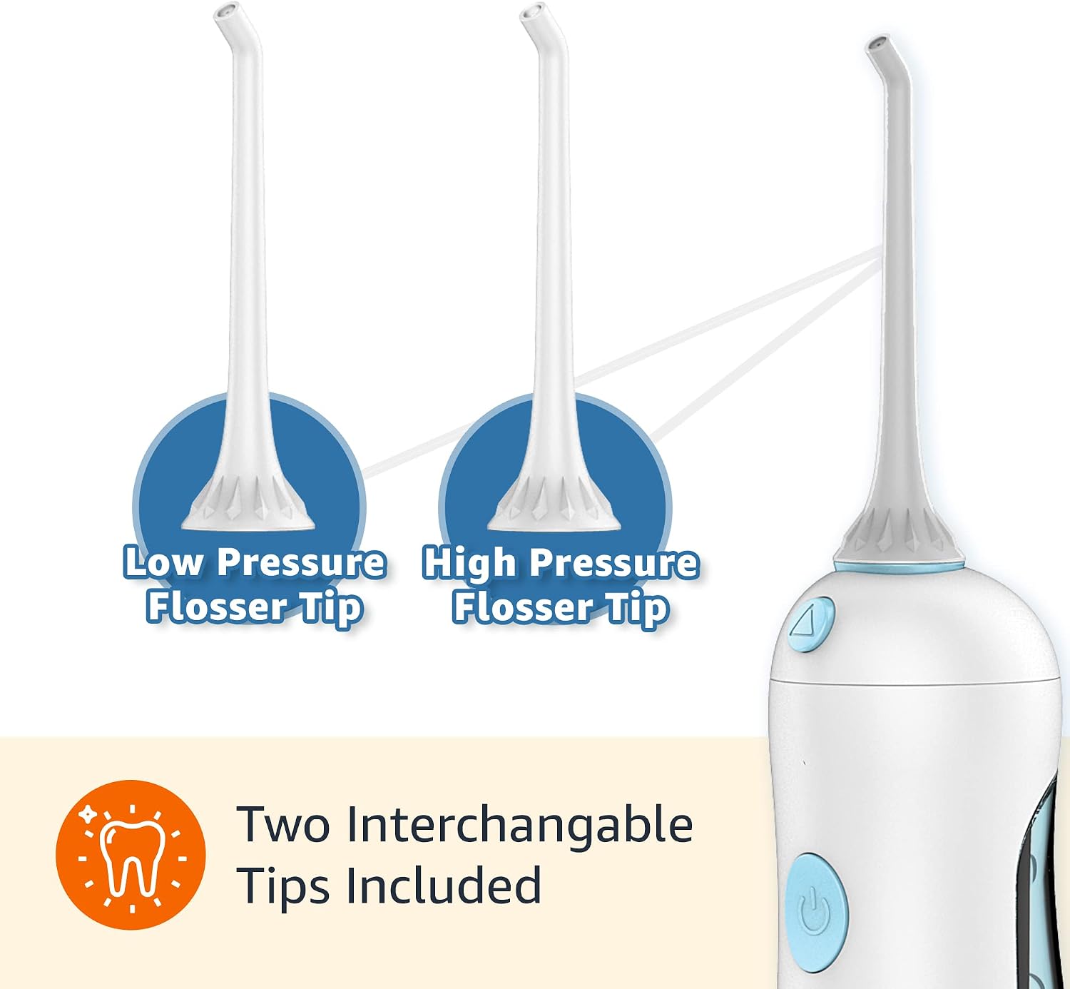 Amazon Basics HydroClean Portable Cordless Water Flosser for Teeth and Gums, 2 Pressure Tips, Removable Tank, 30 Seconds Water Capacity