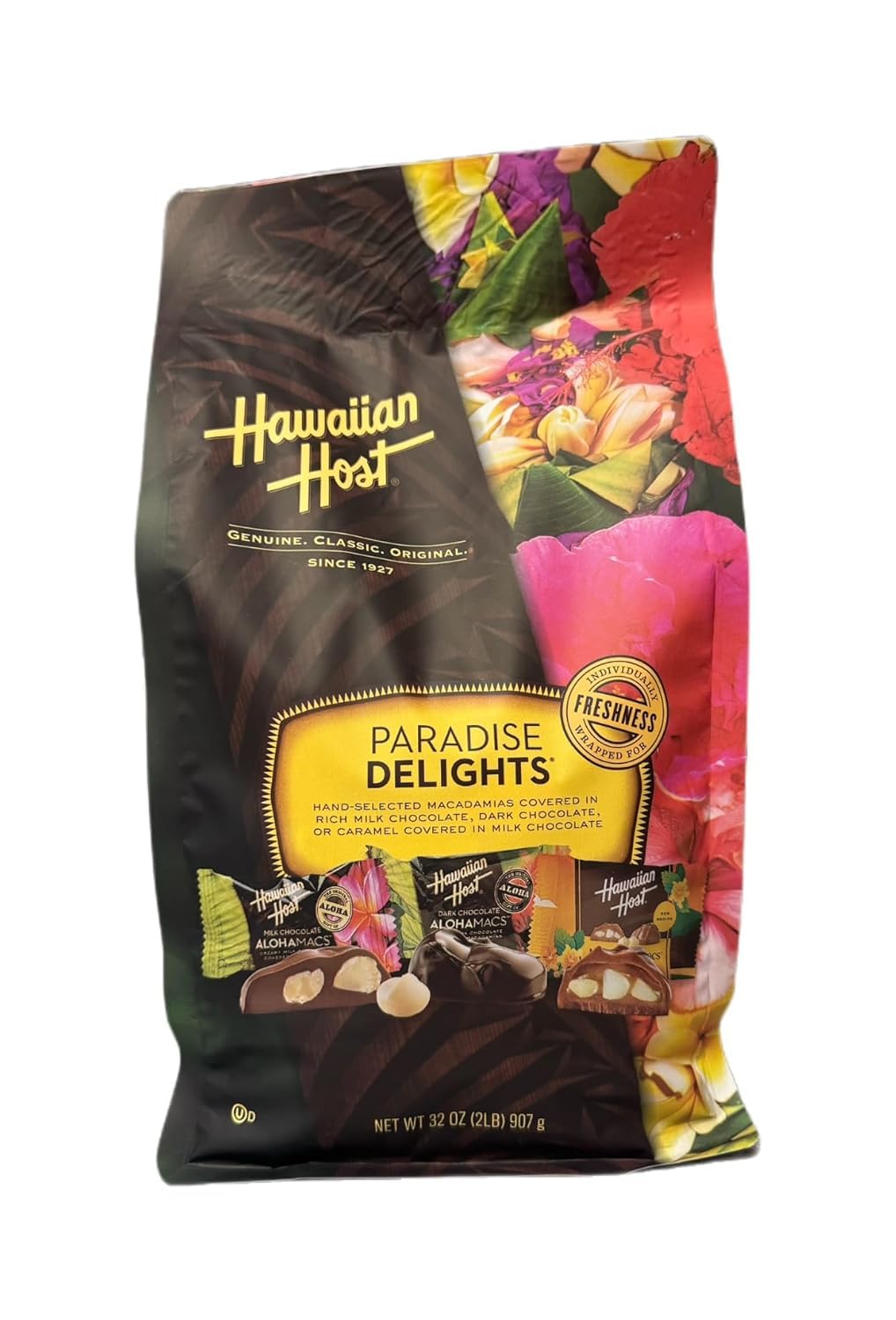 Hawaiian Host Paradise Collection - Paradise Delights Assorted Chocolate Macadamia Nuts - 47 Oz Bag