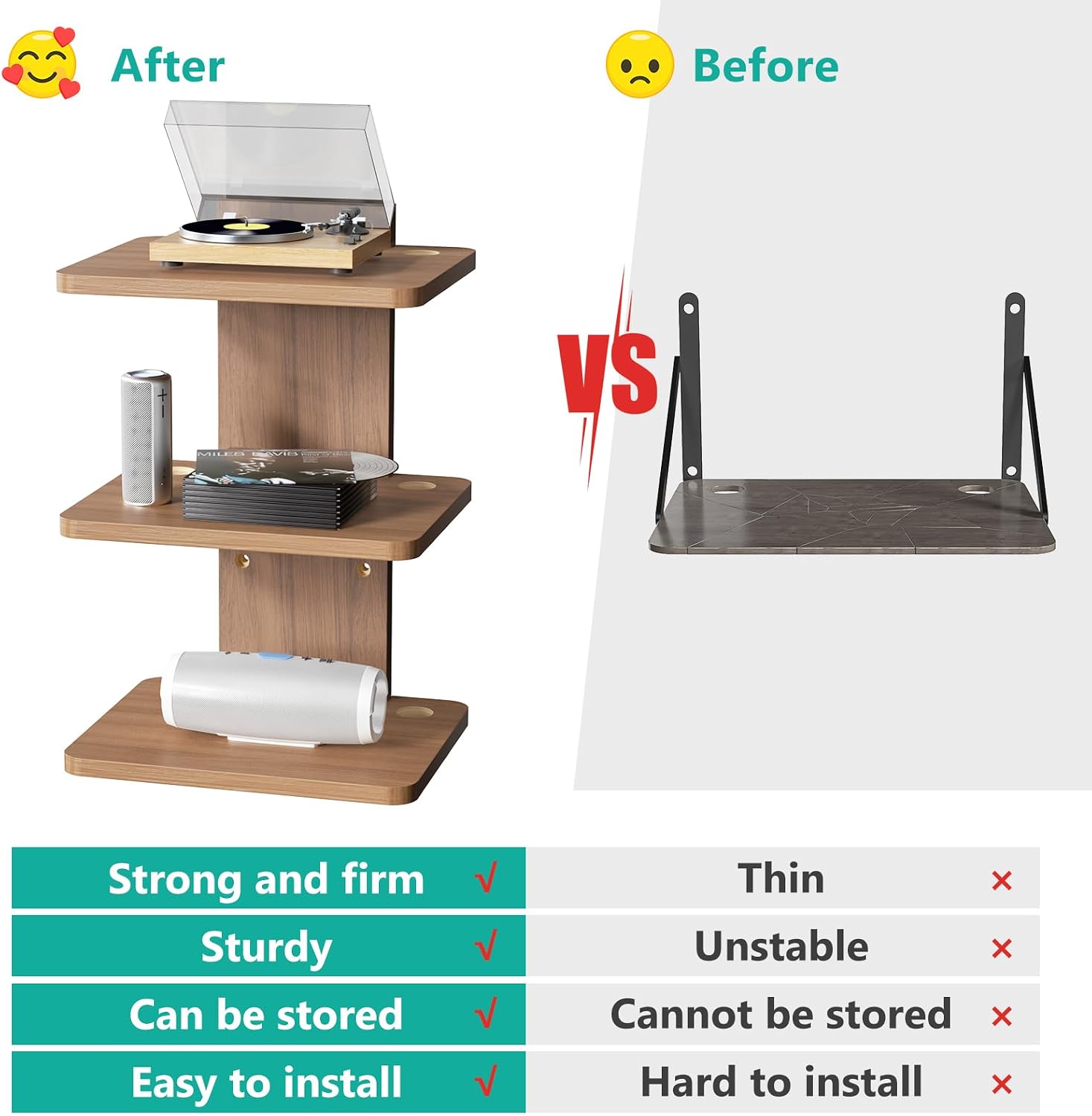 WALI Floating TV Shelf, 2 Tier Glass Projector Shelf for DVD Players, Routers, Game Consoles, Cable Boxes, Living Room Decor, Wall Mount Shelves Hold Up to 17.6lbs (CS202B), 2-Shelf, Black