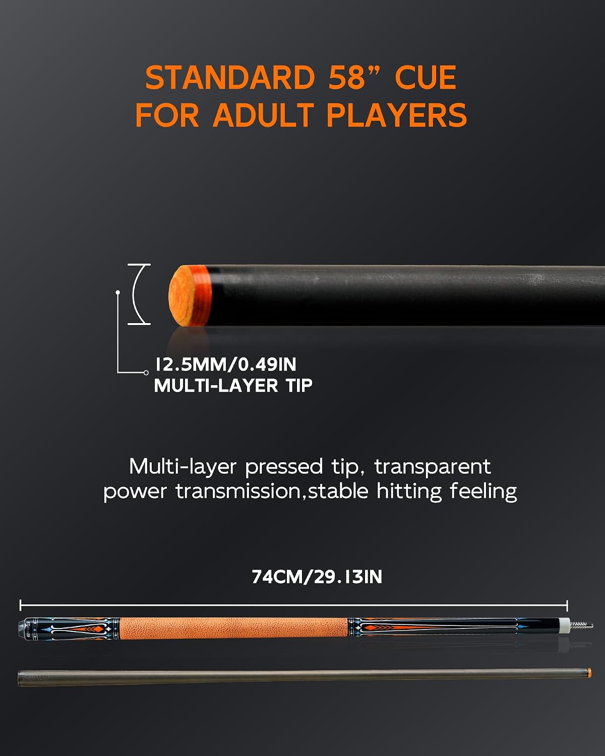 KONLLEN Carbon Fiber Pool Cue Stick 58-inch Professional Pool Sticks for Adults Full Carbon Technology Low Deflection Pool Cue Billiard Cues with 12.5mm Tip (Easy to Control, Pro Taper, Ultra-Smooth)