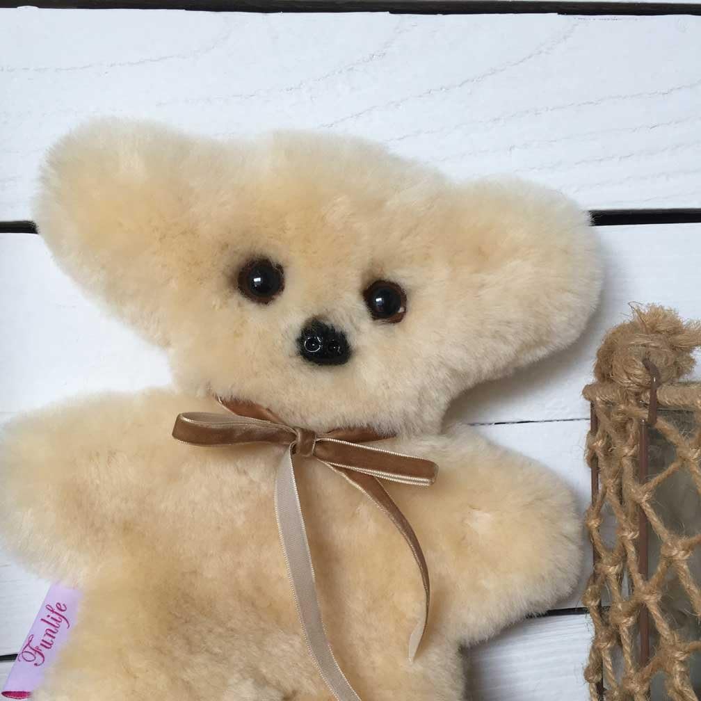 funlife 100% Australian Soft Lambskin Flat Teddy Bear for Baby Birthday Gift,Natural Snuggle Bear for Infant,Cream
