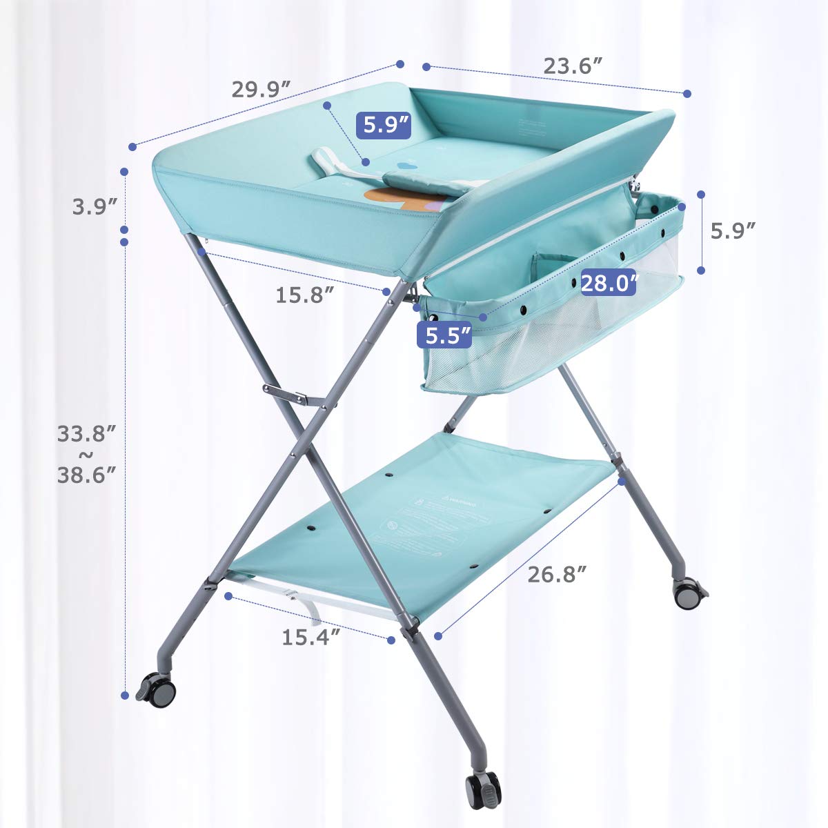 Baby Changing Table Portable Folding Diaper Changing Station with Wheels