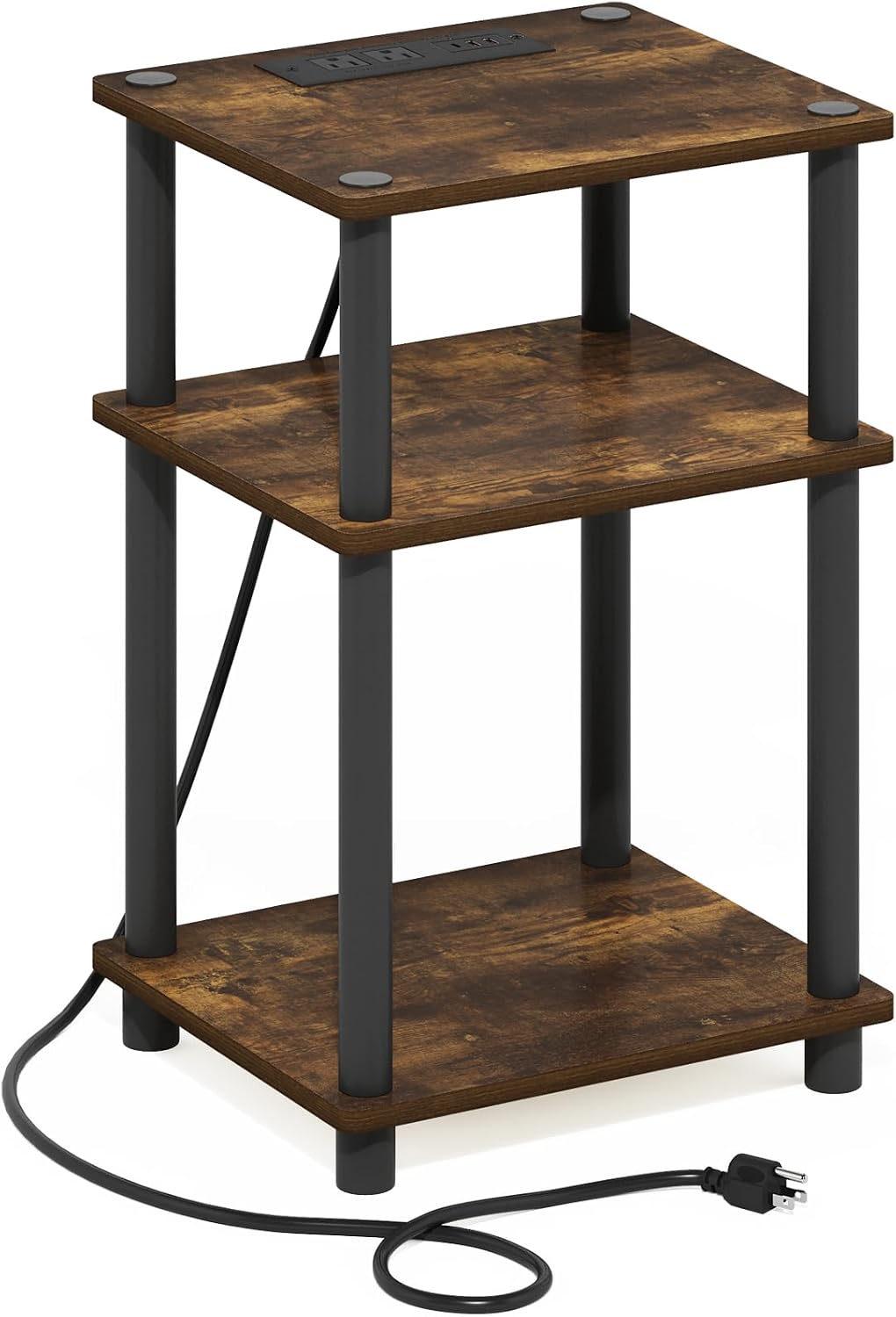 Furinno Turn-N-Tube End Table Corner Shelves, Set of 2, Dark Cherry/Black | Stackable Modern End Table with Open Shelf, Night Stand, Bedside Table, for Living Room, Bedroom