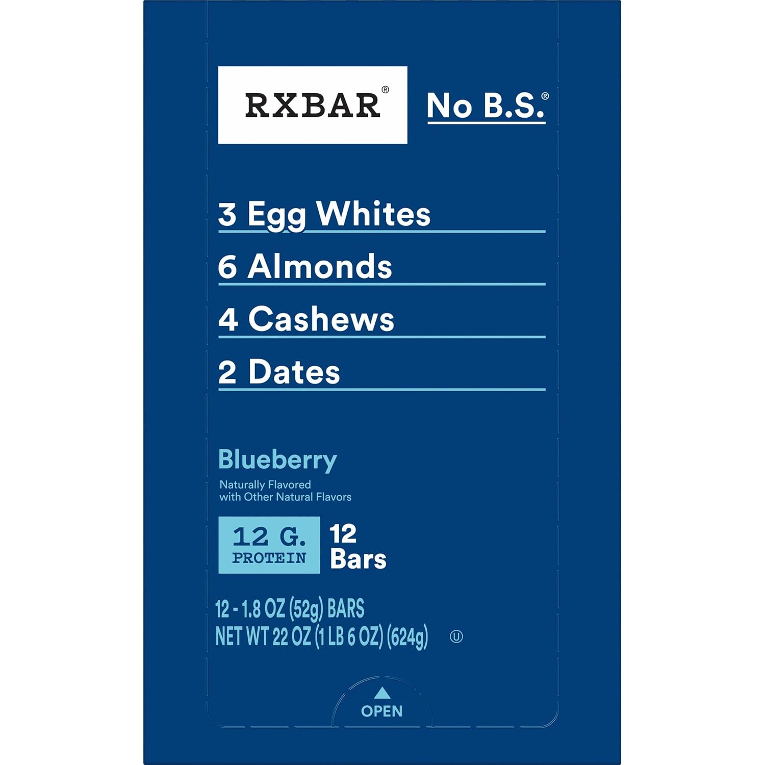 RXBAR Protein Bars, 12g Protein, Gluten Free Snacks, Blueberry, 22oz Box (12 Bars)